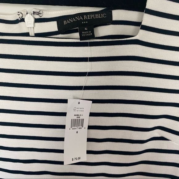 NWT Banana Republic Knit Striped Sheath Dress BLACK/WHITE - SIZE 6 - Picture 6 of 7